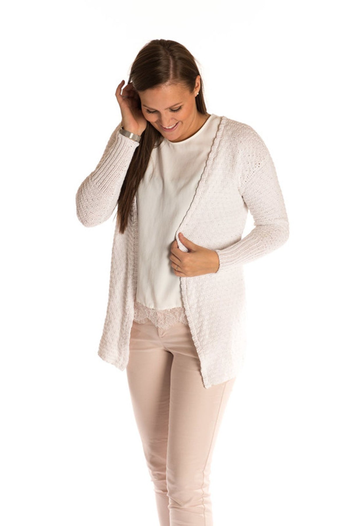 Lange Strickjacke mit Waffelmuster