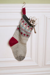 LF25 – Großer Weihnachtsstrumpf mit Wichtelbordüre in Grau, Rosa und Türkis